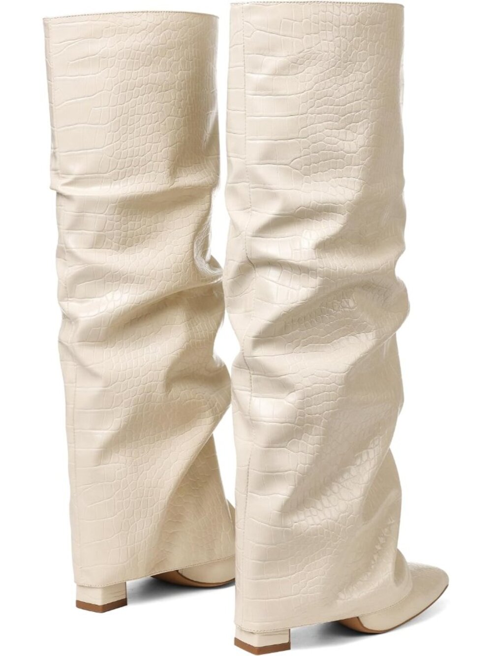 Women's Apricot Comfortable Pointed Toe Fold Over Chunky Slouchy Knee High Boots - Picture 5 of 5